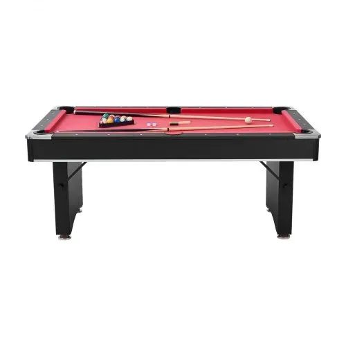 VEVOR Billardtisch 183 cm moderner Spieltisch mit verstellbaren Füßen, komplettes Set inkl.Bällen / Queues / Ständer / Kreide / Bürste, für Spielzimmer Freizeiträume schwarz mit rotem Tuch – Bild 9