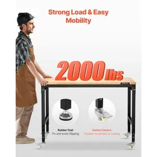 VEVOR Werkbank 1220x610x711-1003mm, 907 Tragkraft, Werkbank mit Steckdose, Rädern und Stecktafel, robuster Arbeitstisch mit Eichenholzplatte für Garage, Werkstatt, Büro und Zuhause VEVOR Werkbank 1220x610x711-1003mm, 907 Tragkraft, Werkbank mit Steckdose, Rädern und Stecktafel, robuster Arbeitstisch mit Eichenholzplatte für Garage, Werkstatt, Büro und Zuhause