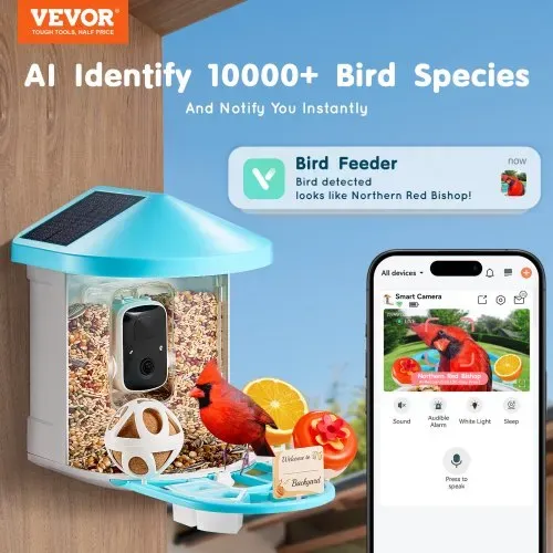 VEVOR Intelligenter Vogelfutterspender mit Kamera, 2K HD KI identifiziert über 10.000 Vogelarten, solarbetriebene Vogelbeobachtungskamera mit automatischer Aufnahme und sofortiger Benachrichtigung, kabelloses Outdoor-Geschenk für Vogelliebhaber (2 Solarmodule) VEVOR Intelligenter Vogelfutterspender mit Kamera, 2K HD KI identifiziert über 10.000 Vogelarten, solarbetriebene Vogelbeobachtungskamera mit automatischer Aufnahme und sofortiger Benachrichtigung, kabelloses Outdoor-Geschenk für Vogelliebhaber (2 Solarmodule)