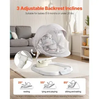 VEVOR Babyschaukel, Babywippe mit 3 Geschwindigkeiten & 3 Sitzpositionen, IMD-Touchpanel, Fernbedienung, Bluetooth & 10 voreingestellten Liedern, für Kinder im Alter von 0–9 Monaten bis zu 9 kg VEVOR Babyschaukel, Babywippe mit 3 Geschwindigkeiten & 3 Sitzpositionen, IMD-Touchpanel, Fernbedienung, Bluetooth & 10 voreingestellten Liedern, für Kinder im Alter von 0–9 Monaten bis zu 9 kg