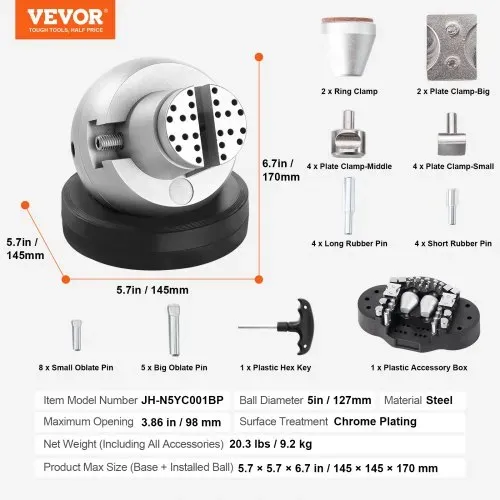 VEVOR Kugelschraubstock, 5-Zoll-Gravur-Setzwerkzeug, 360° drehbarer Gravurblock-Schraubstock, 35-teiliger Aufsatz, Schmuck-Gravurblock-Werkzeuge, Standardblock für Edelsteineinlagen und kleine Gravure – Bild 6