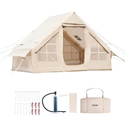 VEVOR Aufblasbare Zelte für Camping 3x2x2m, 3–5 Personen, 300D Oxford 4-Jahreszeiten-Glamping-Zelt mit Handpumpe, Ofenanschluss, 2 Türen & 2 Netzfenstern, inkl. Aufbewahrungstasche für Transport – Bild 8