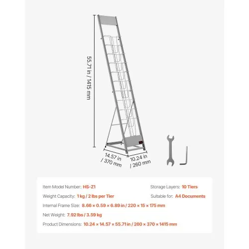 VEVOR Prospektständer Zeitschriftenständer mit 10 Taschen, Literaturständer Kataloghalter Schrägsteller, Buchständer Bodenaufsteller für Messen, Büroshows, Ausstellung Geschäfte, Silber – Bild 6