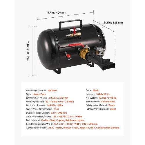 VEVOR Luftreifen Perlensitzer Luftreifenperlen Sitzer 18,9 L Reifenwulst Blaster Werkzeug, 0,6–0,8 MPa Betriebsdruck, Luftauslöser-Sitzpumpe für Pickup Truck Jeep Rasentraktor Wohnmobil Schwarz – Bild 6