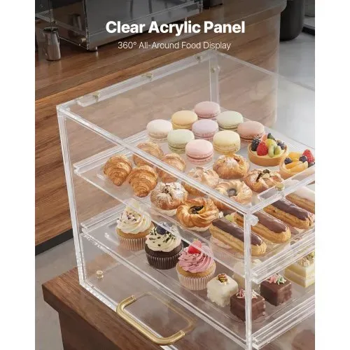 VEVOR Gebäckvitrine 3-stöckig, Gewerbliche Bäckereivitrine aus Transparentem Acryl, Thekenvitrine mit Klapptür & Abnehmbarer Trennwand für Kekse, Desserts und Donuts, 33 x 26 x 26 cm – Bild 2