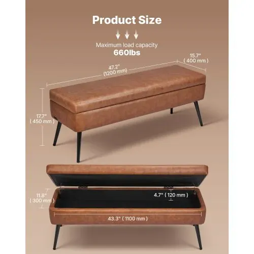 VEVOR Sitzbank Ottomane (40 x 120 x 45 cm) aus PU-Leder mit Metallbeinen & Stauraum, gepolsterte Schuhbank mit 300 kg Tragkraft, moderne Bettbank Schlafzimmerbank für Wohnzimmer Esszimmer Braun VEVOR Sitzbank Ottomane (40 x 120 x 45 cm) aus PU-Leder mit Metallbeinen & Stauraum, gepolsterte Schuhbank mit 300 kg Tragkraft, moderne Bettbank Schlafzimmerbank für Wohnzimmer Esszimmer Braun