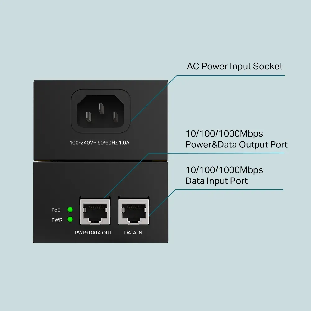 TP-Link – PoE170S – PoE++ Injector Adapter – PORT: 1× Gigabit PoE Port TP-Link – PoE170S – PoE++ Injector Adapter – PORT: 1× Gigabit PoE Port