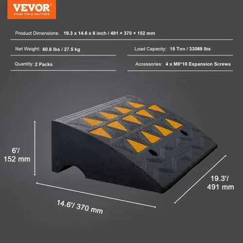 VEVOR 2x Schwellenrampe Vollgummi Türschwellenrampe Max. Tragfähigkeit bis zu 15Tonnen Bordsteinrampe 49,1x37x15,2cm Rollstuhlrampe Auffahrrampe Gummirampe Geeignet für unebenen Boden Bordsteinkanten – Bild 6