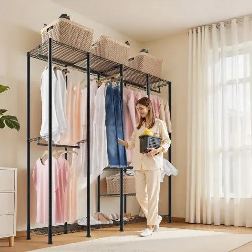 VEVOR Kleiderständer Garderobenständer (verstellbar) mit 4 Kleiderstangen & 499 kg Tragkraft & 10 Regalen, robuster offener Kleiderschrank für Schlafzimmer Bekleidungsgeschäft Garderobe Flur – Bild 7