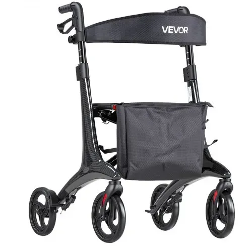 VEVOR Rollator Faltbar mit Sitz, Leichter Gehwagen mit 8 Zoll Reifen, Gehhilfe bis 136kg mit Rückenlehne Tasche Gehstockhalter, Höheverstellbare Laufhilfe mit Feststellfunktion für Senioren, Schwarz – Bild 8