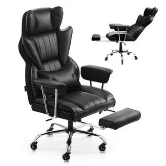 VEVOR Chefsessel Bürostuhl Drehstuhl mit hoher Rückenlehne & abnehmbaren Armlehnen, ergonomischer Schreibtischstuhl mit hochelastischem Schaumstoffkissen für Arbeit Arbeitszimmer Spielen Schwarz VEVOR Chefsessel Bürostuhl Drehstuhl mit hoher Rückenlehne & abnehmbaren Armlehnen, ergonomischer Schreibtischstuhl mit hochelastischem Schaumstoffkissen für Arbeit Arbeitszimmer Spielen Schwarz