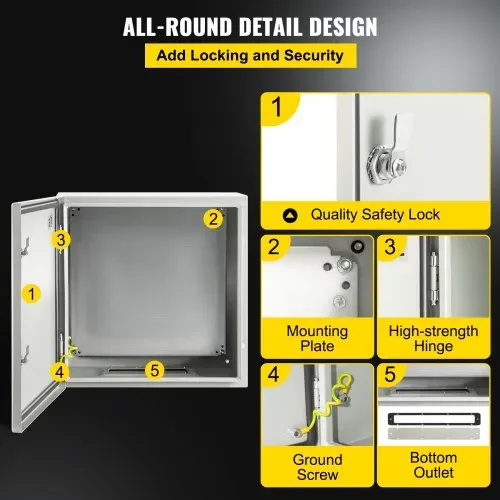 VEVOR Schaltschrank Kohlenstoffstahl Verteilerschrank Industriegehäuse 60x60x20cm Schaltkasten IP66 & NEMA Wasserdicht Anschlussdose Stromkasten Ideal für Fabriken Baustellen Einkaufszentren usw. – Bild 4