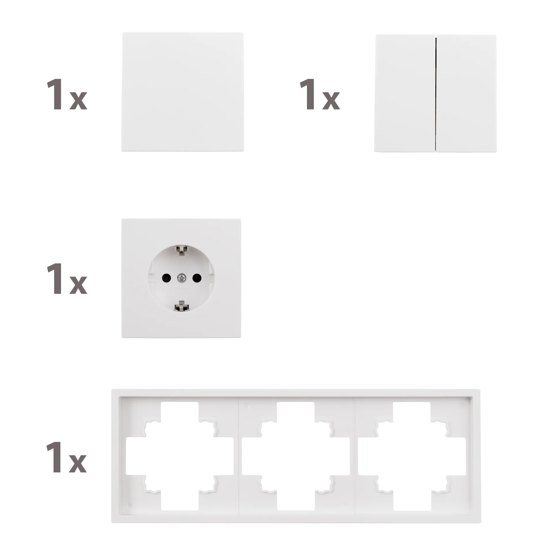 Schalter und Steckdosen Set McPower Shallow ''Tür 3-fach'' weiß, 4-teilig, Steckanschluss – Bild 2