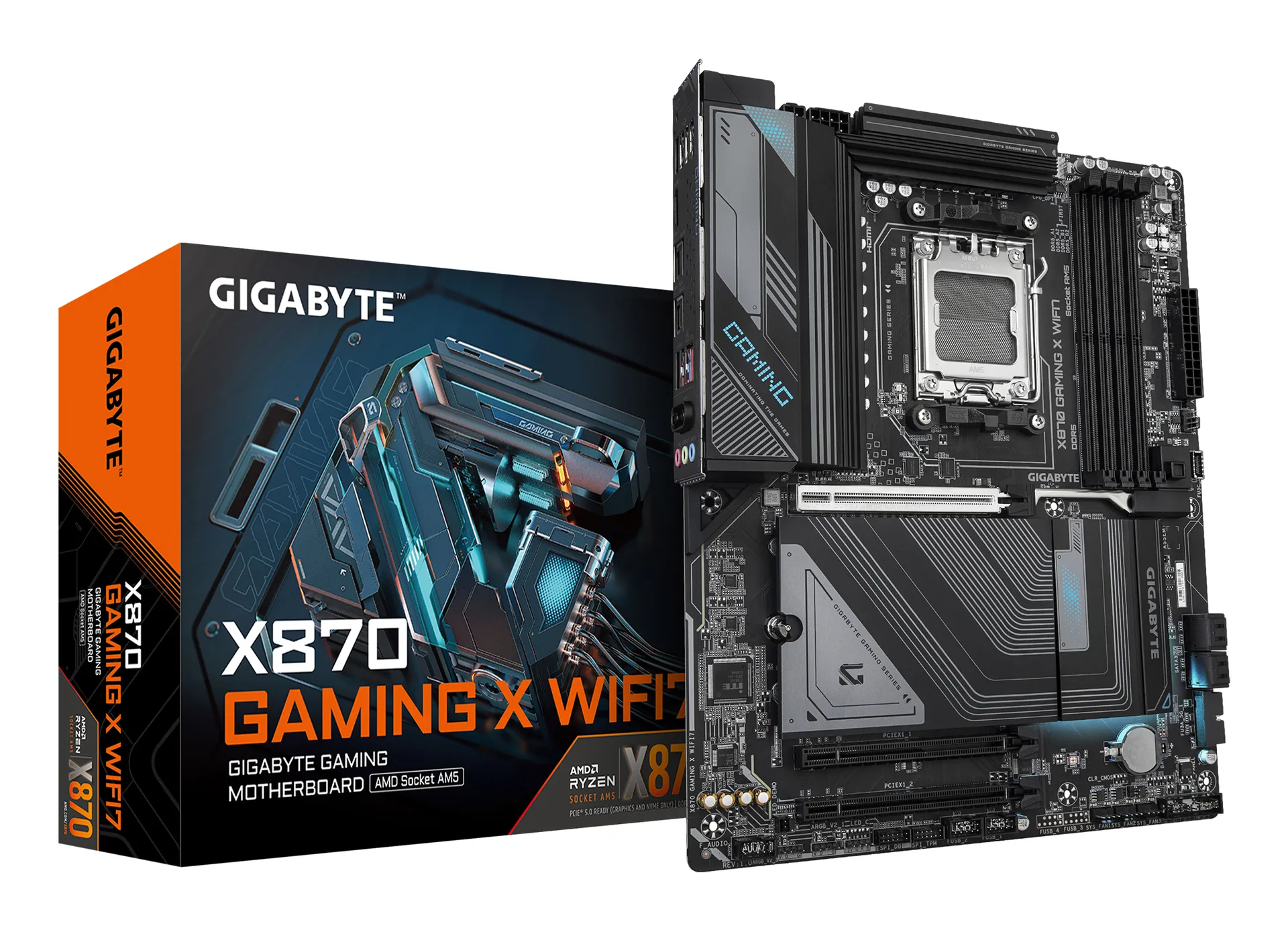 GIGABYTE X870 GAMING X WIFI7 Mainboard – Unterstützt AMD Ryzen 9000 CPUs, 16+2+2 Phasen VRM, bis zu 8000MHz DDR5 (OC), 1xPCIe 5.0 + 2xPCIe 4.0, Wi-Fi 7, 2.5GbE LAN, USB 4 GIGABYTE X870 GAMING X WIFI7 Mainboard – Unterstützt AMD Ryzen 9000 CPUs, 16+2+2 Phasen VRM, bis zu 8000MHz DDR5 (OC), 1xPCIe 5.0 + 2xPCIe 4.0, Wi-Fi 7, 2.5GbE LAN, USB 4