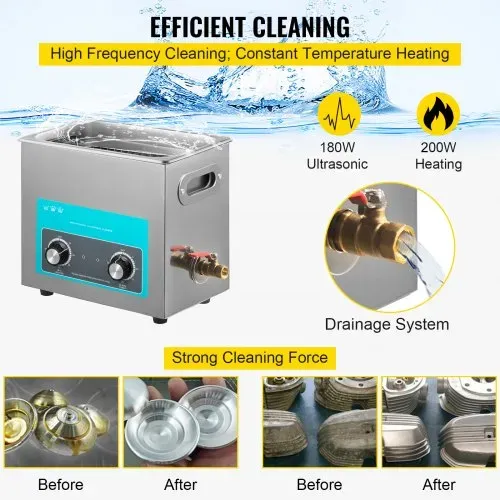 VEVOR 6 L Ultraschallreiniger, 304 Edelstahl, professionelle Drehknopfsteuerung, Ultraschallreiniger mit Heizungstimer für Schmuck, Uhrengläser, Leiterplatten, Kleinteile, zahnärztliche Instrumente – Bild 3