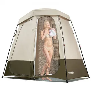 VEVOR Duschzelt mit 2 Räumen, Toilettenzelt (250x122x218 cm) mit Sichtschutz, Umkleidezelt inkl. Heringen & Seilen & Tragetasche & Querstange, aus 150D Oxford-Gewebe für Camping Strand Angeln Khaki VEVOR Duschzelt mit 2 Räumen, Toilettenzelt (250x122x218 cm) mit Sichtschutz, Umkleidezelt inkl. Heringen & Seilen & Tragetasche & Querstange, aus 150D Oxford-Gewebe für Camping Strand Angeln Khaki