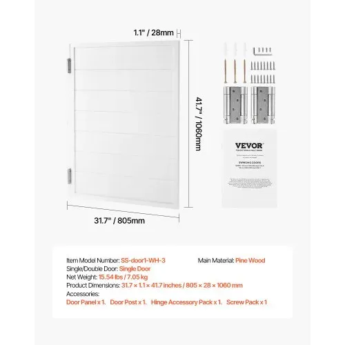VEVOR Saloontüren, 805x1060x28 cm, einzelne Schwingtüren, quadratisches Design mit Scharnieren & Beschlagsatz, einfach zu installieren, für Flur, Küche, Bar, Cafés, Pub, Eingang, weiß – Bild 6