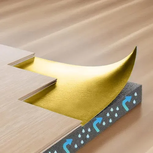 VEVOR Trittschalldämmung, 18,6 m²/Rolle, 3-in-1 3 mm dicke Dämmungunterlage mit Klebeband & Dampfsperre, IXPE-Schaum mit goldem PE, Schalldämmung & Geräuschreduzierung, für Laminat-Holzböden – Bild 7
