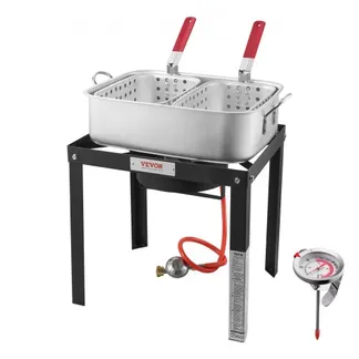 VEVOR Fisch Fritteuse Flügelfritteuse Propan-Fischfritteusen-Set 13,27 L aus Aluminium, Meeresfrüchte-Topf Outdoor mit Thermometer, Siebkorb und 58000 BTU Propanbrennern, zum Kochen im Freien VEVOR Fisch Fritteuse Flügelfritteuse Propan-Fischfritteusen-Set 13,27 L aus Aluminium, Meeresfrüchte-Topf Outdoor mit Thermometer, Siebkorb und 58000 BTU Propanbrennern, zum Kochen im Freien