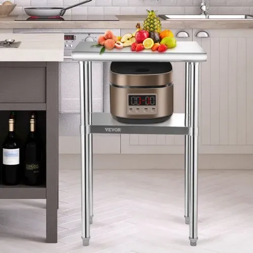 VEVOR Kommerzieller Edelstahltisch 61 x 45,7 x 91,4 cm, Edelstahl Zweilagiger Arbeitstisch Zerlegetisch Gastro 181,4 kg + 91 kg Tragfähigkeit, Gewerbe Küchentisch, Zubereitungstisch Küchenmöbel – Bild 7