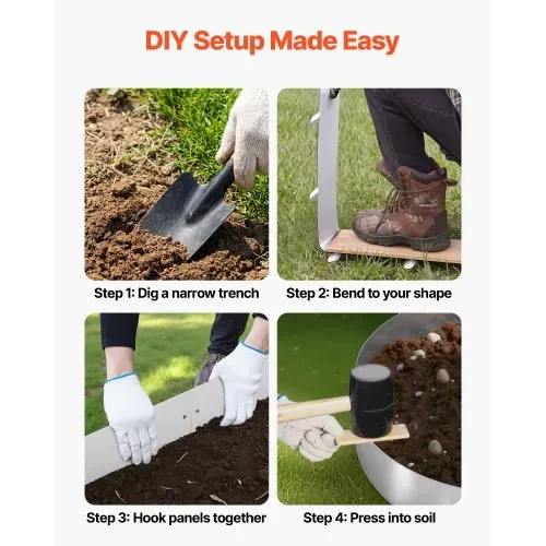 VEVOR Rasenkante, 10er-Pack, 100x23 cm Beeteinfassung, Cortenstahl Beetumrandung mit 11 Verbindungsplatten, Beetbegrenzung Rasenbleche Mähkante Metall Gartenpalisade für Blumenbeete & Gartenwege – Bild 4