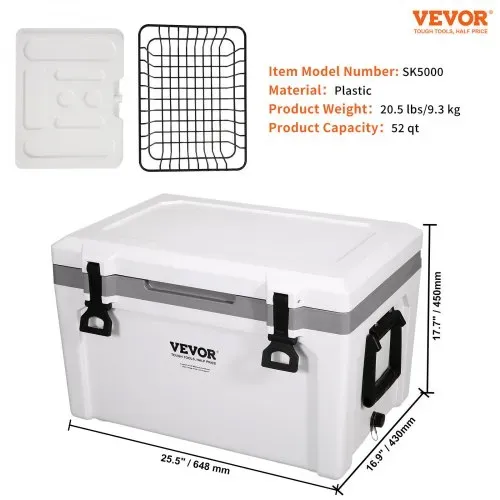 VEVOR Passive Kühlbox Eisbox 57,26 L, Isolierte Kühlbox Camping Thermobox 45-50 Dosen, Campingbox Kühlschrank mit einem Korb, Isolierung Kühlbox Tragbar, Eistruhe Cooler Multifunktional – Bild 6