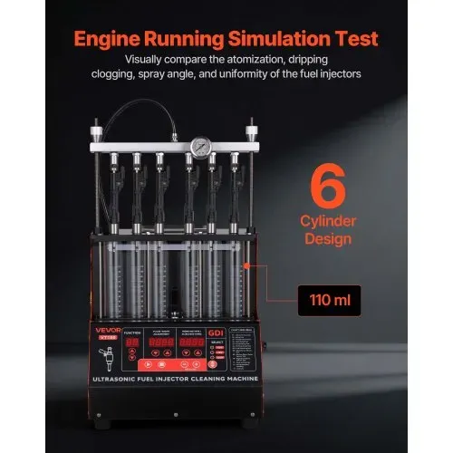 VEVOR Einspritzdüsenreiniger-Tester 9 Testmodi, 6-Zylinder-Ultraschallreinigungsgerät 28 kHz, Einstellbar auf 12/70/120 V für EFI/FSI/GDI, Einspritzdüsenreiniger mit Ablassventil für Auto – Bild 3