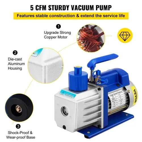 VEVOR Vakuumpumpe Unterdruckpumpe Vakuumkammer-Kit 19L 142L/min 1/3PS 1-stufig – Bild 2