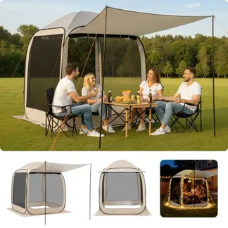 VEVOR Campingzelt, 182,88×182,88×219,4 cm, Pop-up-Zelt mit ausziehbarer Markise, tragbares Partyzelt für 4-6 Personen, inkl. Tragetasche & Seitenwänden, für Terrasse & Outdoor-Aktivitäten, Beige VEVOR Campingzelt, 182,88×182,88×219,4 cm, Pop-up-Zelt mit ausziehbarer Markise, tragbares Partyzelt für 4-6 Personen, inkl. Tragetasche & Seitenwänden, für Terrasse & Outdoor-Aktivitäten, Beige