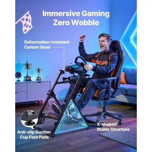 VEVOR Lendradständer, verstellbarer & faltbarer Simulatorständer für Logitech G923 G920 G29 G27, Thrustmaster T300RS TX F458 T500RS T3PA-PRO (F1/GT) Gaming-Cockpit, Pedalsimulator nicht enthalten – Bild 2