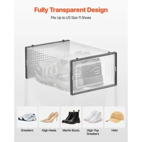 VEVOR Schuhaufbewahrungsboxen stapelbare Schuhboxen (12 Stk.) passend bis US-Größe 11, modulare Schuh-Organizer aus Kunststoff zur Aufbewahrung von High Heels & Stiefeln & Hüten, schwarzer Rahmen – Bild 5