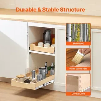VEVOR Ausziehbarer Schrank-Organizer Schrankschublade Regal (356 x 533 x 76 mm) mit sanftem Schließmechanismus, Holz-Schiebeschublade Unter- und Seitenmontage, für Küche Speisekammer Badezimmer VEVOR Ausziehbarer Schrank-Organizer Schrankschublade Regal (356 x 533 x 76 mm) mit sanftem Schließmechanismus, Holz-Schiebeschublade Unter- und Seitenmontage, für Küche Speisekammer Badezimmer