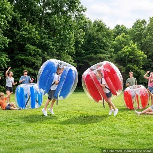 VEVOR 2 x Aufblasbare Bumper Sumo Bälle 0,9 m für Kinder Blau Rot Stoßball für Garten, Camping, Picknick, Rasen & Outdoor, 0,4 mm Starkes PVC, Heißverschweißte Griffe & Stabil Sitzende Schultergurte – Bild 7