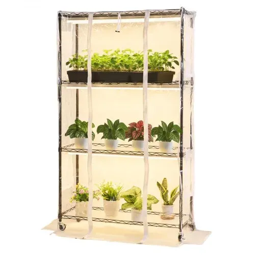VEVOR Pflanzenregal mit Wachstumslicht, 4-stufiger Pflanzenständer mit transparenter Abdeckung, Timer & Hygrometer, 180W Vollspektrum-Lichter, Blumenregal für Zimmerpflanzen 90x35x150 cm – Bild 9