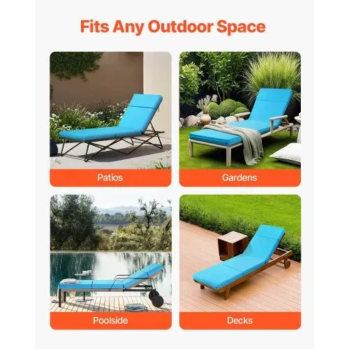 VEVOR Deckchair Auflagen, 1830x533x98 mm, Liegenauflagen für den Außenbereich, wasserabweisend & farbecht, Sonnenliegen-Kissen mit Bändern, dicke Terrassen-Liegepolster für Pooldeck, Meerblau – Bild 5