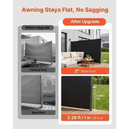 VEVOR Seitenmarkise Ausziehbar 180x300 cm, Seitenrollo aus 180 g/m² Polyestergewebe, Wandmarkise, Windschutz, Sonnenschutz, Sichtschutz, Raumteiler für Garten, Balkon, Pool, Terrasse, Schwarz – Bild 2