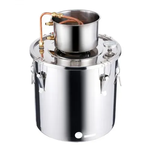 VEVOR Alkoholdestillieranlage 30 L Edelstahl Wasseralkohol Destillieranlage mit Kupferspule, Heimbrau-Raffinations-Gärungsset mit Thermometer und Pumpe, für Wein Whisky Brandy, Silber – Bild 8