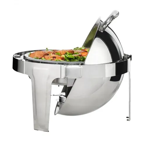 VEVOR 2-teiliger Speisenwärmer Wärmebehälter Chafing-Dish-Set Rolldeckel 5,5 L x 2, Rund Edelstahl Wärmebehälter Buffet Set inkl. Kraftstoffhalter & Esszange, für Restaurants, Buffets, Schulen usw. – Bild 10