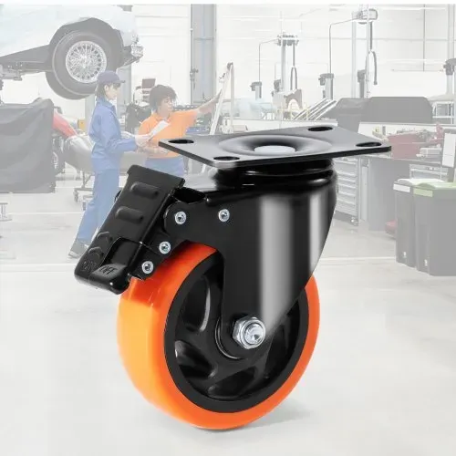 VEVOR Möbelrollen 4er-Set Lenkrollen PVC φ101,6mm Laufrollen 635kg Tragfähigkeit Transportrollen mit A/B-Bremsen Kastenrollen 360° Drehbar Schwerlastrollen für Häusern Büros Studios Fabriken – Bild 7