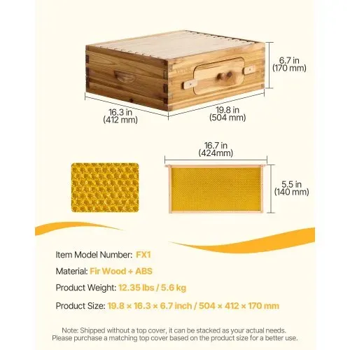 VEVOR Bienenstock-Starterset, mittlere Box, 100 % mit Bienenwachs beschichtetes natürliches Tannenholz, Langstroth-Bienenstock-Set mit 10 Rahmen und Mittelwänden, transparente Bienenfenster aus Acryl – Bild 6