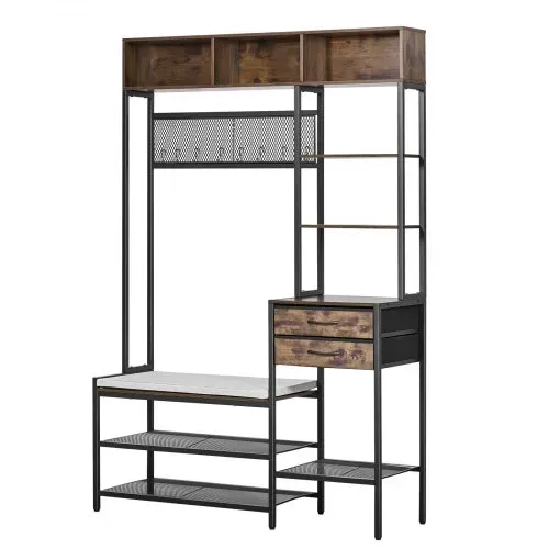 VEVOR Multifunktionale Flurgarderobe (120 x 40 x 180 cm) mit Schuhbank & 2 Schubladen, Garderobenständer mit Bücherablage & Metallgitter, Garderobe mit Stahlrahmen für Eingangsbereich Schlafzimmer – Bild 10