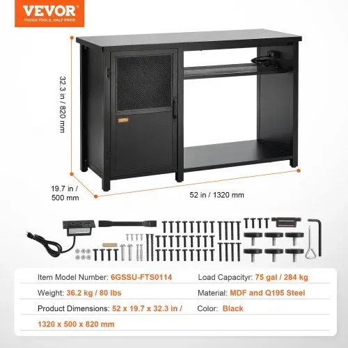 VEVOR Aquariumständer, 75 Gallonen Fischtankständer, 132 x 50 x 82 cm Schildkrötentankständer aus Stahl und MDF, 284 kg Tragkraft, Reptilientankständer mit Lagerschrank & Integriertem Netzteil – Bild 6