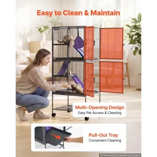 VEVOR Kleintierkäfig Metall Frettchenkäfig Kleintiergehege 61x44x138 cm, Frettchen Chinchillas Gleithörnchen Meerschweinchen & Kaninchen 4-Stöckig 13,97 mm Drahtabstand Feststellbare Schwenkrolle – Bild 5