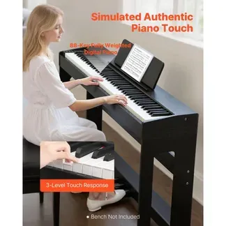 VEVOR Digitalpiano, 88 Tasten vollgewichtet anschlagdynamisch, E-Piano mit Möbelständer, Netzadapter, Dreifachpedal, Aufnahmefunktion, 280 Töne, Kabellose Verbindung, für Anfänger, Schwarz VEVOR Digitalpiano, 88 Tasten vollgewichtet anschlagdynamisch, E-Piano mit Möbelständer, Netzadapter, Dreifachpedal, Aufnahmefunktion, 280 Töne, Kabellose Verbindung, für Anfänger, Schwarz