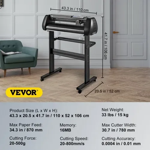 VEVOR Schneideplotter 780 mm Schnittbreite Plottermaschine, 10 - 800 mm / s Folienschneider, 3 Klingen Folienplotter Cutting Plotter Foliendrucker mit Signmaster Software für Schilder & Dekorationen – Bild 6