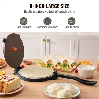 VEVOR Tortilla-Presse, 20 cm Taco Presse, Robuste Gusseisen-Tortilladora-Presse, Vorgewürzte Tortilla Maker Tortilla Hersteller mit 100 Stk. Pergamentpapier, Teigmaschine für Mehl-Tortilla, Schwarz VEVOR Tortilla-Presse, 20 cm Taco Presse, Robuste Gusseisen-Tortilladora-Presse, Vorgewürzte Tortilla Maker Tortilla Hersteller mit 100 Stk. Pergamentpapier, Teigmaschine für Mehl-Tortilla, Schwarz
