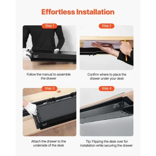 VEVOR Untertisch Schublade 740x235x107mm, Unterbau Schreibtisch, versteckter Schreibtisch-Aufbewahrungs-Organizer, Bleistiftschublade unter dem Tisch für Sitz-Steh-Arbeitsplätze im Büro & zu Hause – Bild 6
