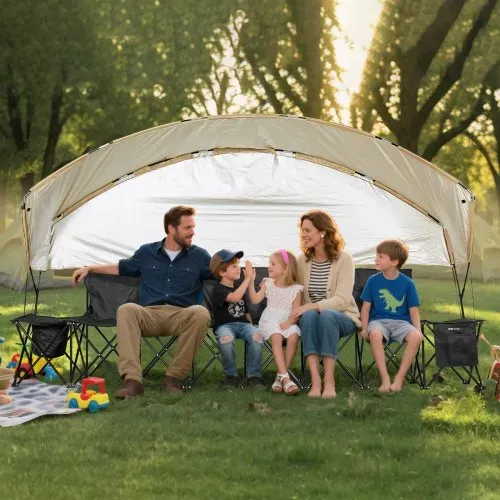 VEVOR tragbare Mannschaftsbank Sitzbank Campingbank (6 Personen) mit Seitentaschen & Tragetasche & Sonnenschutzdach, Klappbank mit Rückenlehne, Seitenbank für Fußball Baseball Outdoor Schwarz – Bild 7