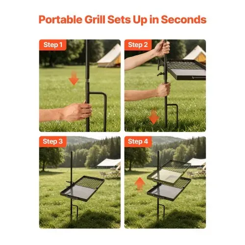 VEVOR Schwenkbarer Lagerfeuergrill mit Grillrost 61 cm Kohlenstoffstahl, 360° Höhenverstellbarer Schwenkgrill mit Grillständer, Drehbarer Outdoor-Grill für Offenes Feuer, Camping und Garten, Schwarz – Bild 5