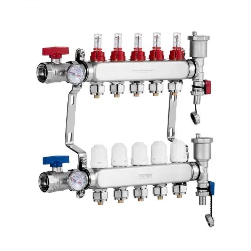 VEVOR 5-Zweig-Wärmeverteilungsverteiler, 1/2-Zoll-PEX-Rohrverteiler, Edelstahl-PEX-Verteiler für hydronische Fußbodenheizung, Wärmeverteilungs-PEX-Verteilersatz mit 1/2-Zoll-Adaptern im Lieferumfang enthalten – Bild 8